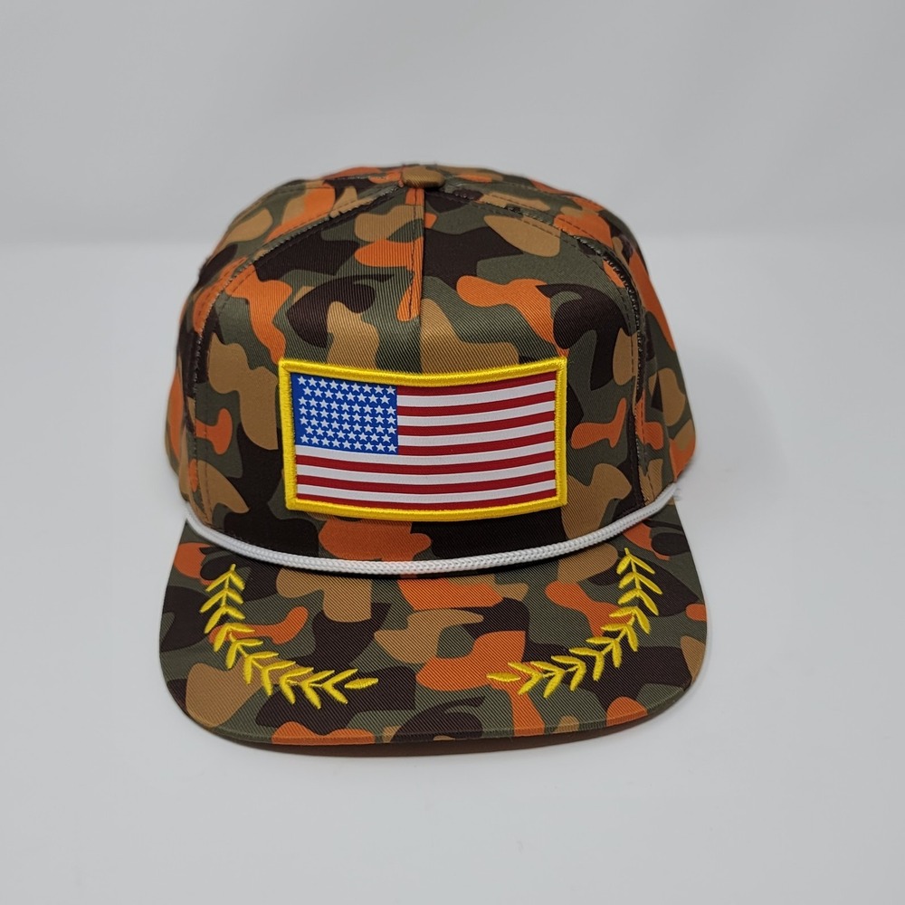 Staunch Traditional Outfitters Men's Snapback Hat Orange Camo USA Flag Patch Cap